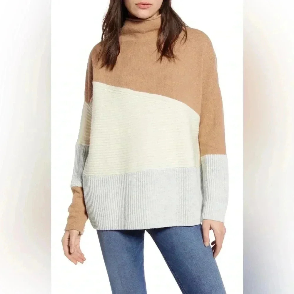 French Connection Patchwork Tonal Color block Sweater Size Small